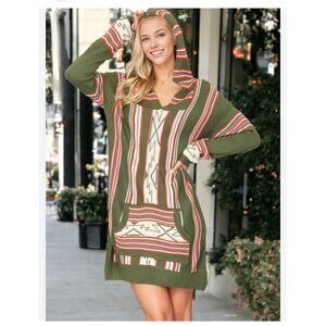 L Love Womens Aztec boho hoodie Long Sleeve tunic dress size S